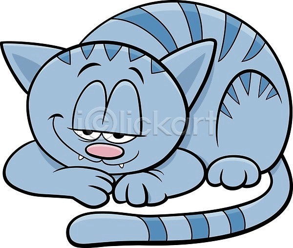 귀여움 사람없음 EPS 일러스트 해외이미지 고양이 만화 미소(표정) 엎드리기 해외202008