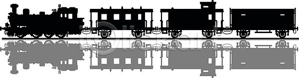 클래식 EPS 실루엣 일러스트 해외이미지 검은색 교통시설 그림자 기계 기차 만화 복고 수증기 수확 엔진 옛날 해외202008 해외일러스트 회색