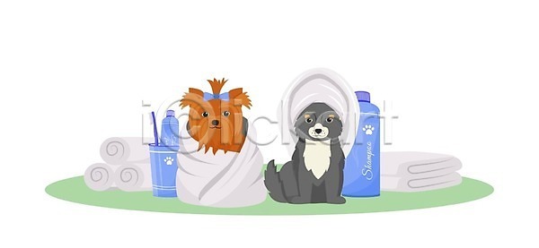 사람없음 EPS 일러스트 해외이미지 개 두마리 목욕 무료이미지 반려동물 수건 애견미용 애견샴푸 해외202008 해외일러스트