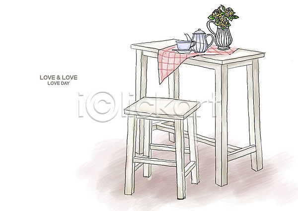 사람없음 PSD 일러스트 가구 꽃병 백그라운드 식탁보 실내 의자 인테리어 주전자 커피잔 탁자 화분