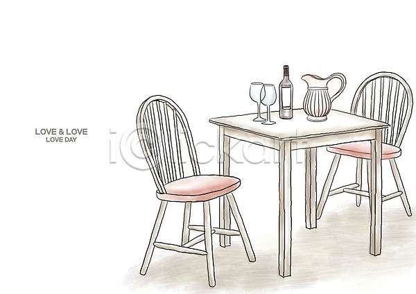 사람없음 PSD 일러스트 가구 백그라운드 식탁 실내 와인 와인잔 의자 인테리어 주전자 탁자