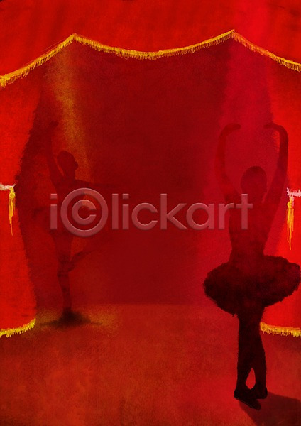 두명 사람 여자 여자만 PSD 일러스트 공백 무대 발레 발레리나 백그라운드 빨간색 세로 알림 이벤트 춤 커튼 컬러