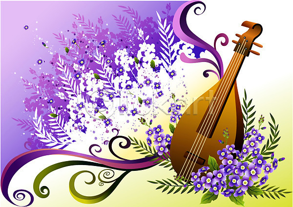 사람없음 EPS 일러스트 꽃 바이올린 백그라운드 보라색 식물 자연 컬러 팝아트 현악기