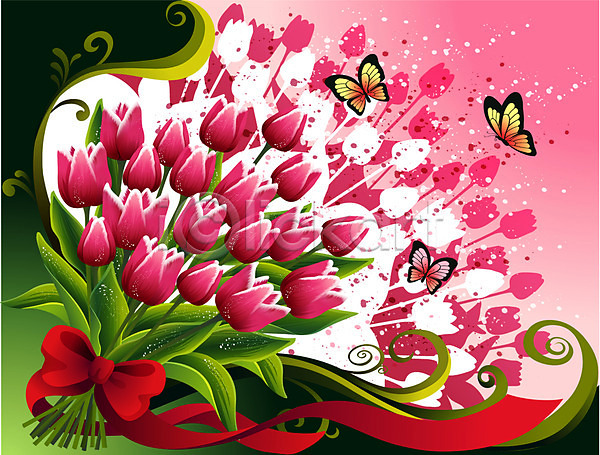 사람없음 EPS 일러스트 꽃 꽃다발 나비 백그라운드 빨간색 식물 자연 컬러 튤립 팝아트