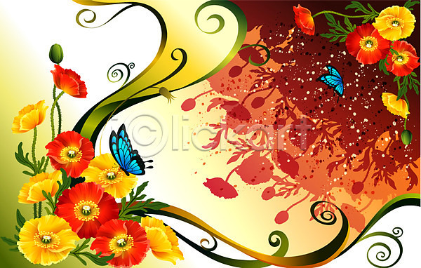 사람없음 EPS 일러스트 꽃 노란색 백그라운드 빨간색 식물 양귀비 자연 컬러 팝아트