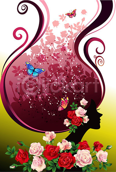 사람없음 EPS 실루엣 일러스트 그림자 꽃 나비 백그라운드 분홍색 빨간색 식물 자연 장미 컬러 팝아트