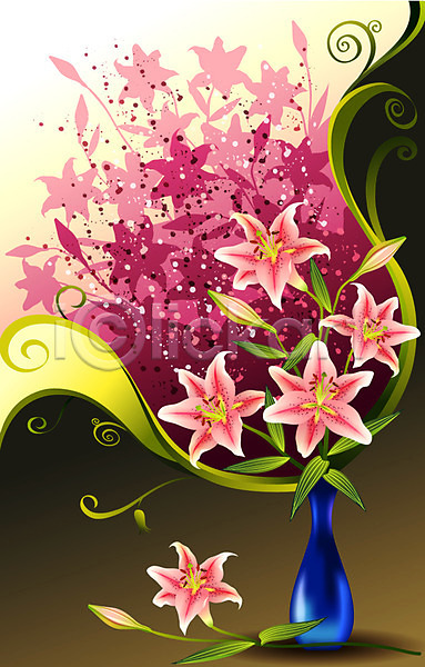 사람없음 EPS 일러스트 꽃 꽃병 백그라운드 분홍색 식물 자연 참나리 컬러 팝아트