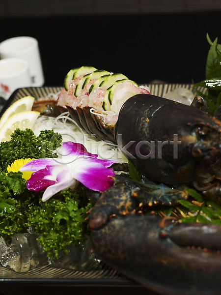 사람없음 JPG 포토 국화 그릇 꽃 랍스터사시미 바닷가재 실내 요리 음식 일본음식 장식 접시 파슬리 해물요리 해산물 호접란