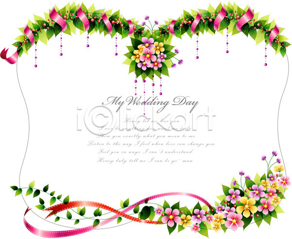 사람없음 EPS 카드템플릿 템플릿 결혼 꽃 꽃백그라운드 리본 백그라운드 선 식물 잎 장식 줄기 청첩장 카드(감사) 틀 패턴 프레임