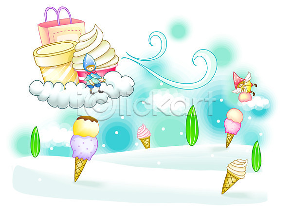 사람없음 EPS 일러스트 가로 겨울 겨울배경 계절 구름(자연) 나무 날개(비행) 눈(날씨) 디저트 바람 백그라운드 선물 설원 쇼핑 쇼핑백 아이스크림 아이스크림콘 요정 음식 이벤트