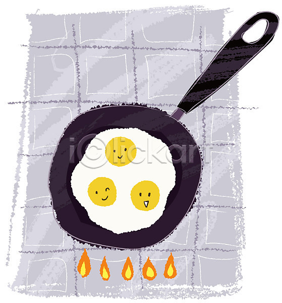 사람없음 EPS 생활아이콘 아이콘 하이앵글 계란 계란프라이 구이 문양 백그라운드 불꽃(불) 생활용품 요리 음식 주방 주방용품 패턴 프라이팬