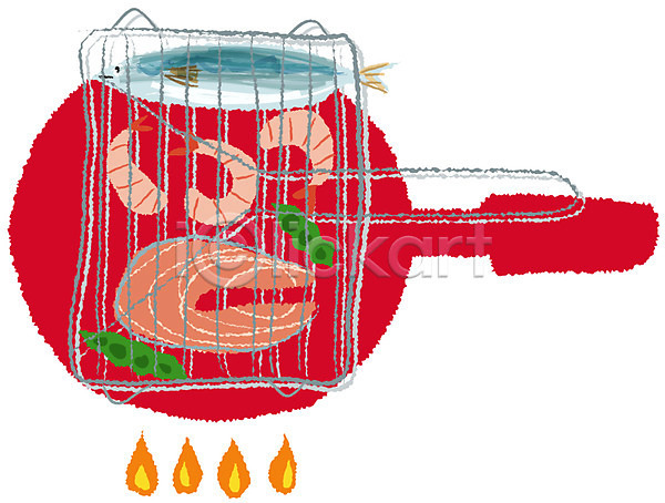 사람없음 EPS 생활아이콘 아이콘 가로 구이 그릴 불꽃(불) 새우 생활용품 어류 연어 요리 음식 주방 주방용품 콩 프라이팬 해산물