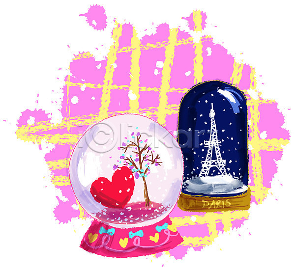 사람없음 EPS 생활아이콘 소품아이콘 아이콘 가로 기념품 나무 백그라운드 번짐 생활용품 스노글로브 에펠탑 오브젝트 장식 하트