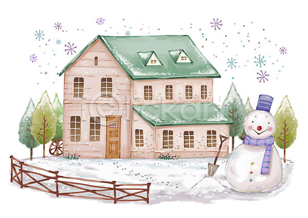 사람없음 PSD 일러스트 가로 건물 건축 겨울 겨울배경 계절 나무 눈(날씨) 눈꽃 눈사람 모자(잡화) 목도리 백그라운드 삽 시설물 야외 울타리 자연 주택 풍경(경치) 현대건축