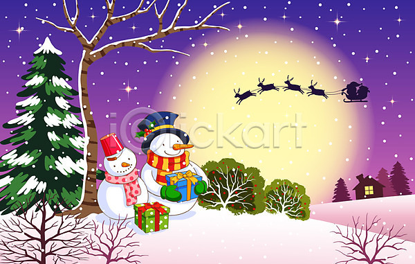즐거움 사람 EPS 실루엣 일러스트 건물 겨울 겨울배경 계절 기념일 나무 눈사람 달 루돌프 백그라운드 산타클로스 선물 선물상자 설원 숲 식물 썰매 야간 야외 주택 크리스마스