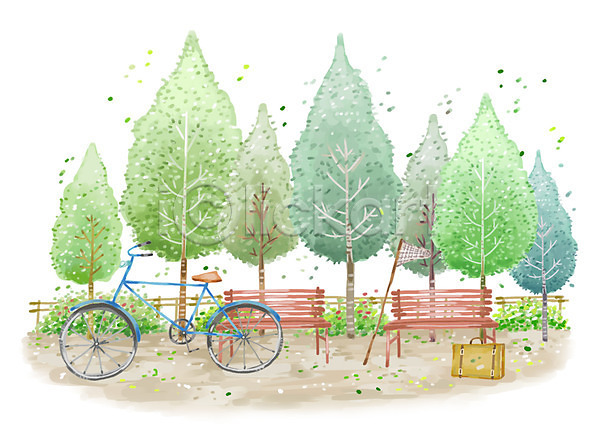 사람없음 PSD 일러스트 가방 계절 공공시설 공원 나무 바람 백그라운드 벤치 사계절 식물 야외 여름(계절) 울타리 의자 잎 자연 자전거 주간 채집망 풀(식물) 풍경(경치)