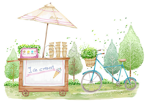 사람없음 PSD 일러스트 계절 공공시설 공원 나무 바람 백그라운드 사계절 식물 아이스크림 아이스크림가게 아이스크림콘 야외 여름(계절) 잎 자연 자전거 주간 풍경(경치)
