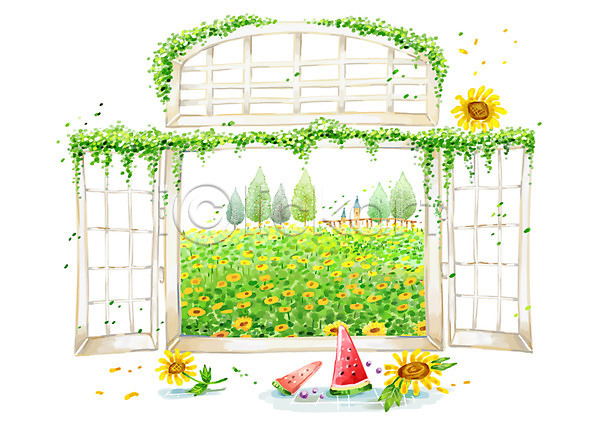 사람없음 PSD 일러스트 계절 과일 꽃 꽃밭 나무 덩굴 백그라운드 사계절 수박 식물 실내 여름(계절) 음식 잎 자연 주간 창문 풍경(경치) 해바라기