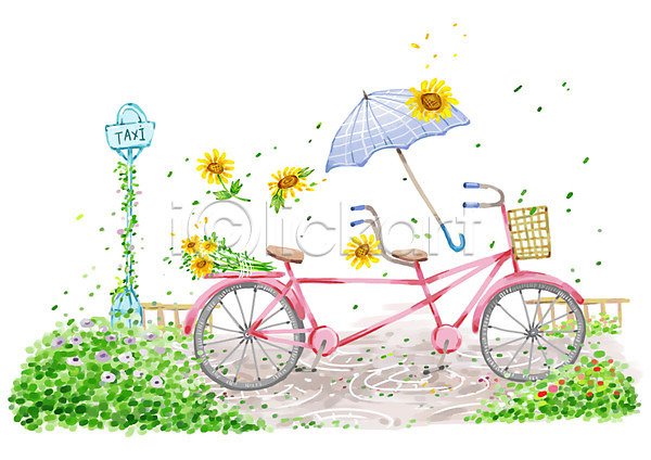 사람없음 PSD 일러스트 계절 꽃 꽃잎 바람 백그라운드 사계절 식물 야외 여름(계절) 우산 잎 자연 자전거 주간 커플자전거 택시승강장 풍경(경치) 해바라기