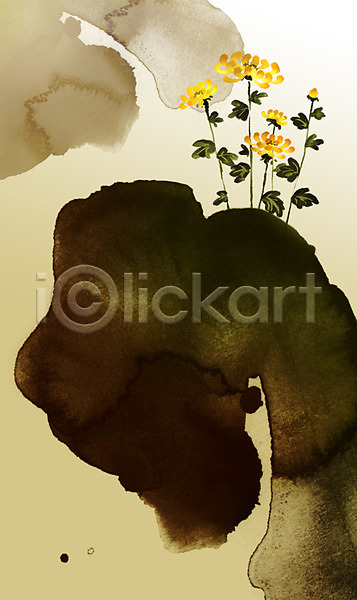 사람없음 PSD 일러스트 공백 국화 꽃 노란색 돌(바위) 문양 바위(돌) 백그라운드 번짐 붓터치 세로 식물 캘리그라피 캘리배경 컬러 풍경(경치)