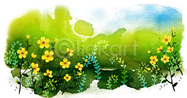 사람없음 PSD 일러스트 가로 공백 꽃 꽃밭 노란색 문양 백그라운드 번짐 붓터치 식물 줄기 캘리그라피 캘리배경 컬러