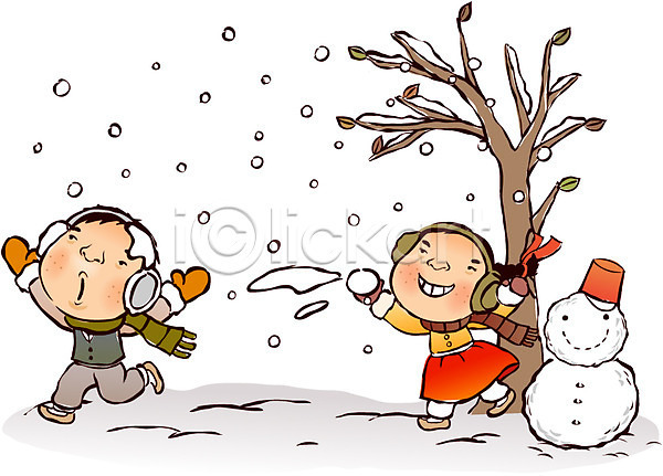 탈출 남자 두명 사람 여자 EPS 일러스트 겨울 계절 귀마개 나무 놀이 눈(날씨) 눈사람 눈싸움 대설 댕기머리 목도리 설원 식물 야외 양동이 장난 전통의상 절기 한복