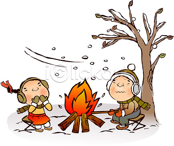 추위 남자 두명 사람 여자 EPS 일러스트 겨울 계절 귀마개 나무 눈(날씨) 댕기머리 모닥불 모자(잡화) 목도리 바람 불꽃(불) 소한 식물 야외 의자 장갑 전통의상 절기 한복
