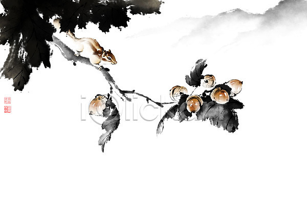 사람없음 PSD 일러스트 가을(계절) 나무 나뭇가지 나뭇잎 낙관 다람쥐 도토리 도토리나무 동물 동양화 번짐 붓터치 산 식물 안개 영모화 잎 줄기 캘리그라피