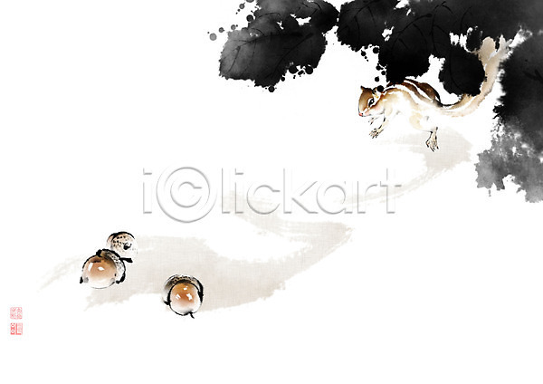 사람없음 PSD 일러스트 가을(계절) 나뭇잎 낙관 다람쥐 도토리 동물 동양화 번짐 붓터치 숨기 식물 영모화 잎 캘리그라피