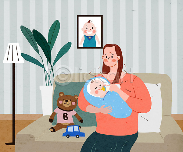 두명 성인 아기 여자 AI(파일형식) 일러스트 산후탈모 상반신 엄마 육아 장난감 출산 탈모