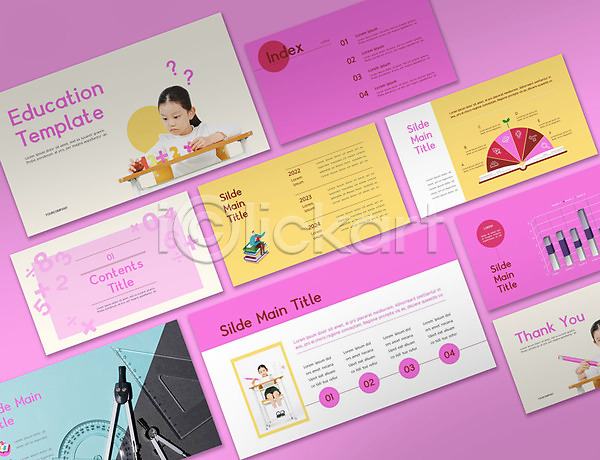 세명 소녀만 어린이 여자 한국인 PPT 문서템플릿 템플릿 9P 교육 그래프 분홍색 비즈니스 세트 수학 수학교육 숫자 연필 프레젠테이션