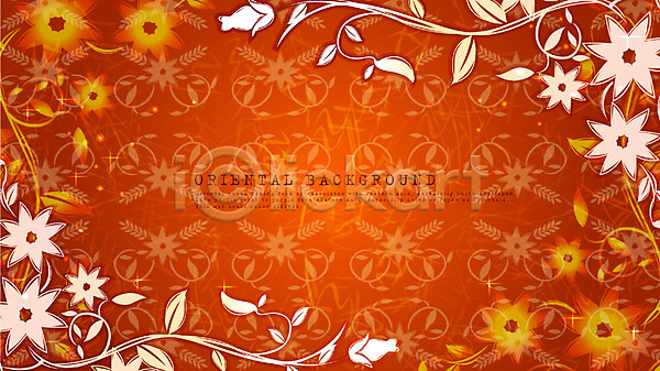 신비 사람없음 EPS 실루엣 일러스트 가로 꽃 꽃무늬 덩굴 무늬 문양 백그라운드 식물 아시아 오리엔탈 주황색 줄기 컬러 패턴