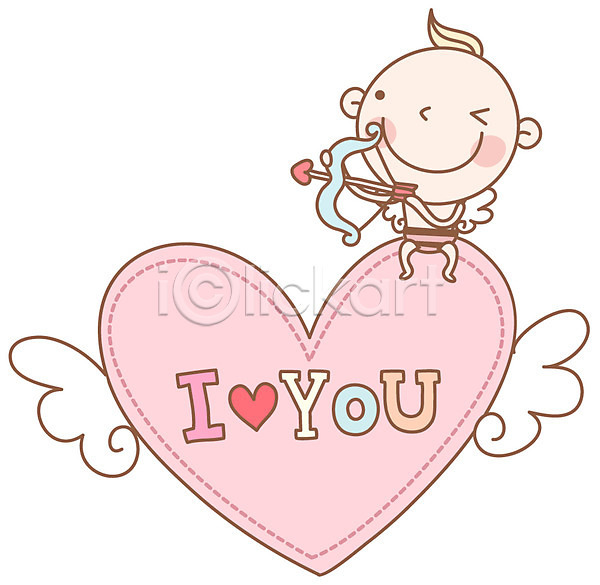 사랑 사람 아기 아기만 한명 EPS 아이콘 날개(비행) 사랑의화살 천사 캐릭터 하트 활