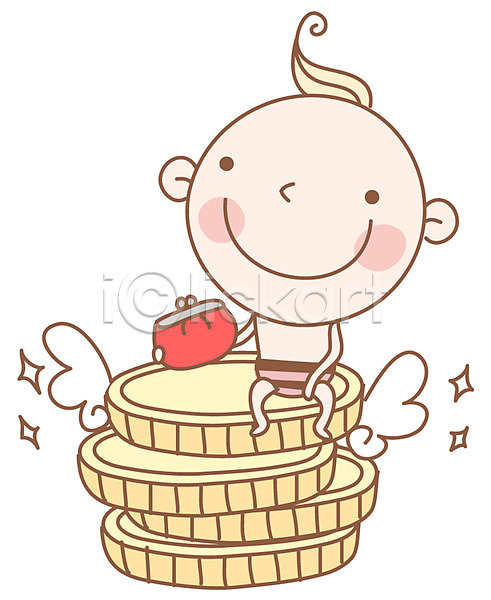사람 아기 아기만 한명 EPS 아이콘 날개(비행) 돈 돈자루 동전 동전지갑 캐릭터