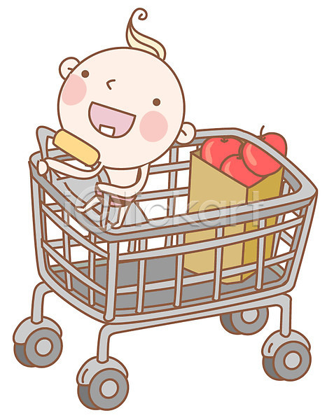 사람 아기 아기만 한명 EPS 아이콘 과일 사과(과일) 오브젝트 장바구니 카트 캐릭터