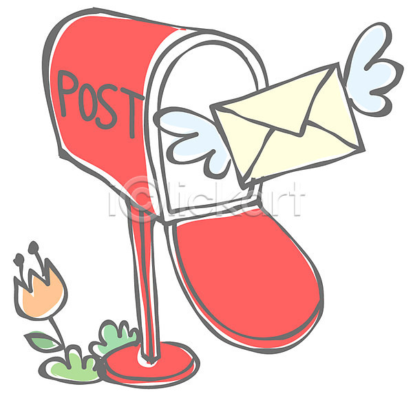 사람없음 EPS 라인아이콘 아이콘 꽃 날개(비행) 식물 오브젝트 우체통 우편물 튤립 편지 편지봉투