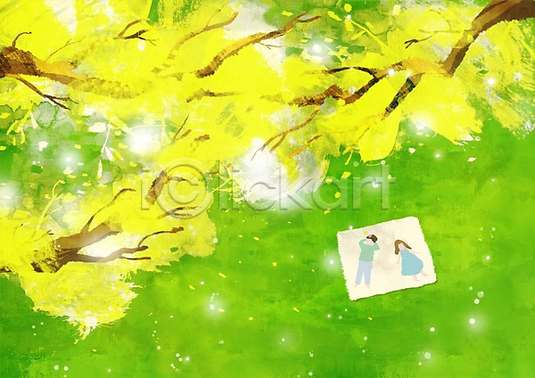 소년 PSD 일러스트 하이앵글 계절 꽃 꽃잎 나무 눕기 돗자리 백그라운드 사계절 소풍 식물 여름(계절) 여름풍경 자연 잔디 초원(자연) 커플 풍경(경치)