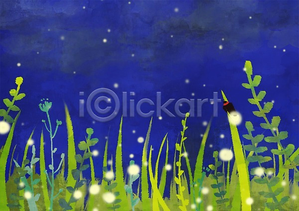 사람없음 PSD 일러스트 계절 곤충 동물 반딧불이 밤하늘 백그라운드 빛 사계절 식물 야간 야경 야외 여름(계절) 여름풍경 자연 풀(식물) 풍경(경치) 하늘
