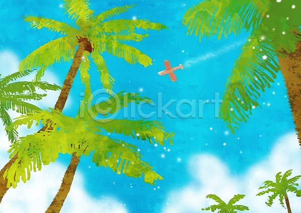 사람없음 PSD 로우앵글 일러스트 계절 구름(자연) 나무 백그라운드 사계절 식물 야외 야자수 여름(계절) 여름풍경 열대식물 자연 주간 풍경(경치) 하늘