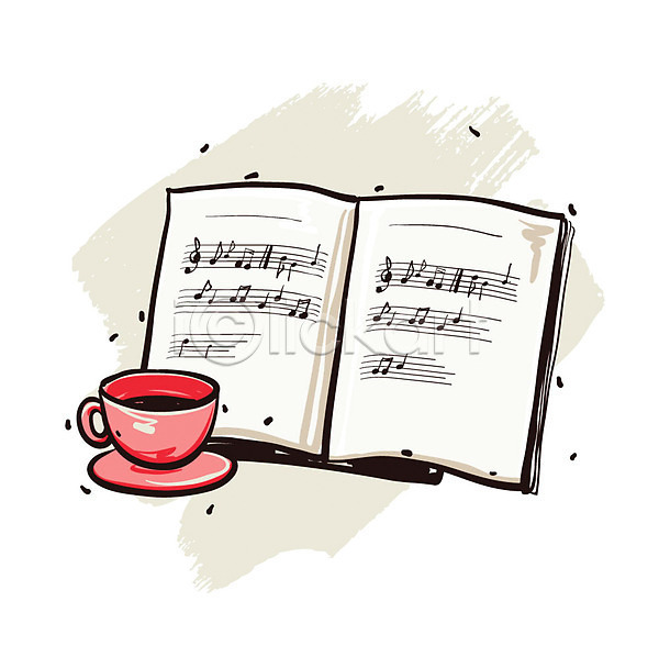 사람없음 EPS 아이콘 엔틱아이콘 간행물 악보 오브젝트 음악 음표 잔 접시 책 커피 커피잔 컵