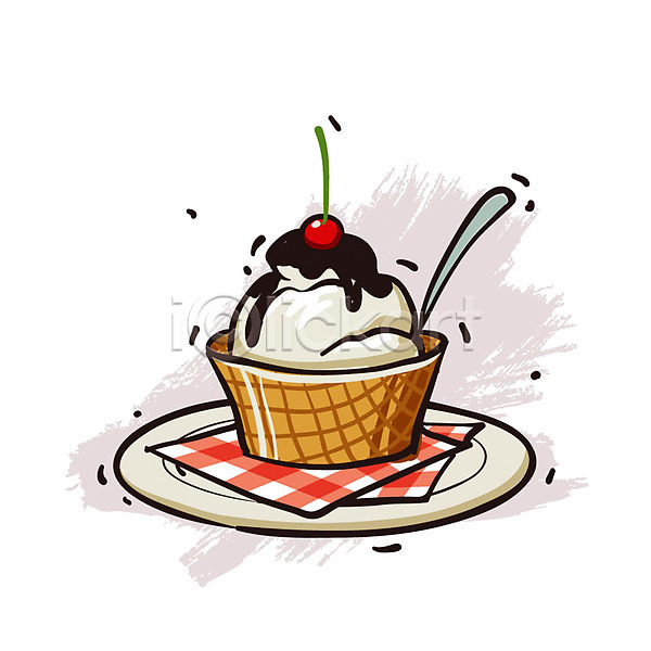 사람없음 EPS 아이콘 엔틱아이콘 그릇 디저트 숟가락 아이스크림 접시 체리 크림