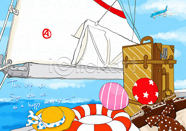 사람없음 PSD 일러스트 가방 계절 구름(자연) 돛 모자(잡화) 바다 배(교통) 백그라운드 비행기 야외 여름(계절) 여행 여행가방 여행용품 잡화 주간 튜브 풍선 하늘 휴가