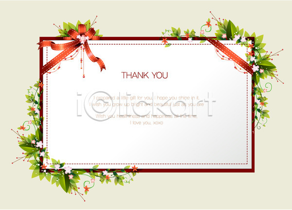 감사 사람없음 EPS 카드템플릿 템플릿 감사카드 꽃 리본 선물 식물 이벤트 잎 장식 축하카드 카드(감사) 틀 프레임