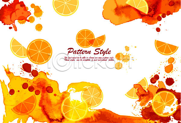 상큼 사람없음 EPS 일러스트 과일 단면 디자인 백그라운드 번짐 붓터치 오렌지 음식 자연 주황색 컬러 패턴