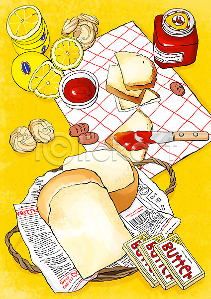 사람없음 PSD 라인일러스트 일러스트 과일 그릇 냅킨 딸기잼 레몬 레시피 바구니 버터 버터칼 병(담는) 빵 식빵 식재료 열매 오렌지 요리 음식 잼 접시 토스트