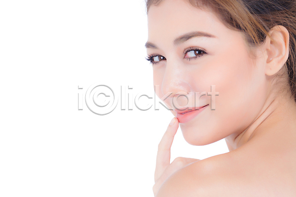 동양인 성인 성인여자한명만 여자 한명 JPG 포토 해외이미지 미소(표정) 뷰티 상반신 입술 피부관리 해외202009 흰배경