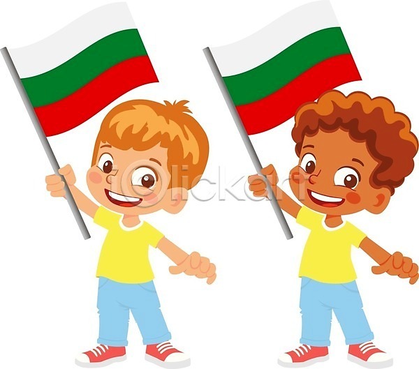 남자 두명 소년 소년만 어린이 EPS 일러스트 해외이미지 국기 들기 불가리아 불가리아국기 전신 해외202009