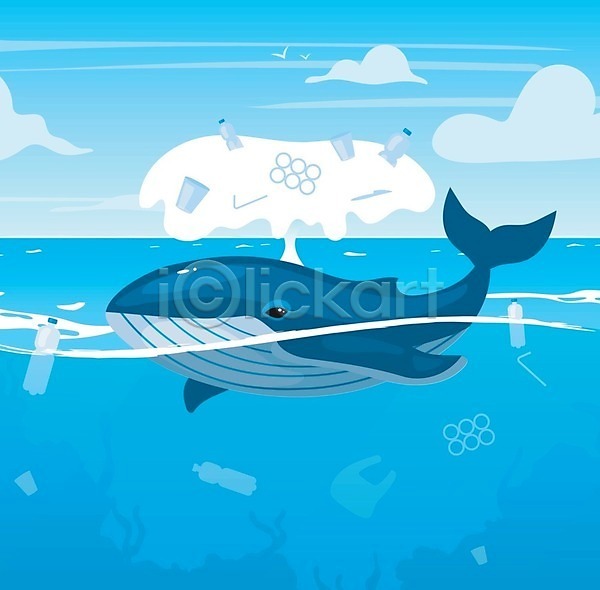 보호 환경오염 사람없음 EPS 일러스트 해외이미지 고래 무료이미지 바다 생태계 쓰레기 일회용 자연 폐기물 플라스틱 해양오염 해외202009 해외202105