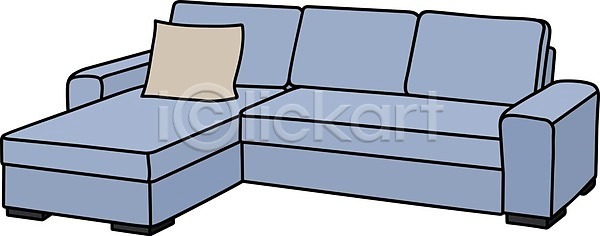 EPS 일러스트 해외이미지 가구 리빙 만화 방 베개 빛 소파 안락의자 의자 주택 침대 크림 큼 파란색 해외202009 해외일러스트 흰색
