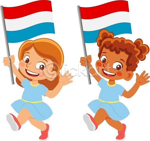 두명 소녀(어린이) 소녀만 어린이 여자 EPS 일러스트 해외이미지 국기 들기 룩셈부르크 전신 해외202009